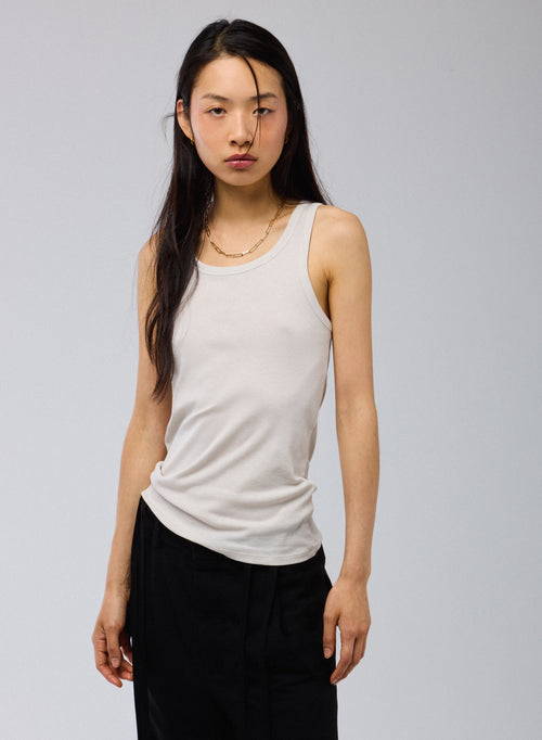 Top Gris Cuello Redondo Sin Mangas en Lyocell / Tencel / Algodón - MAJESTIC FILATURES