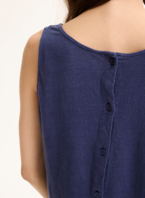 Camiseta de tirantes con cuello redondo de lino azul©/ elastano - MAJESTIC FILATURES