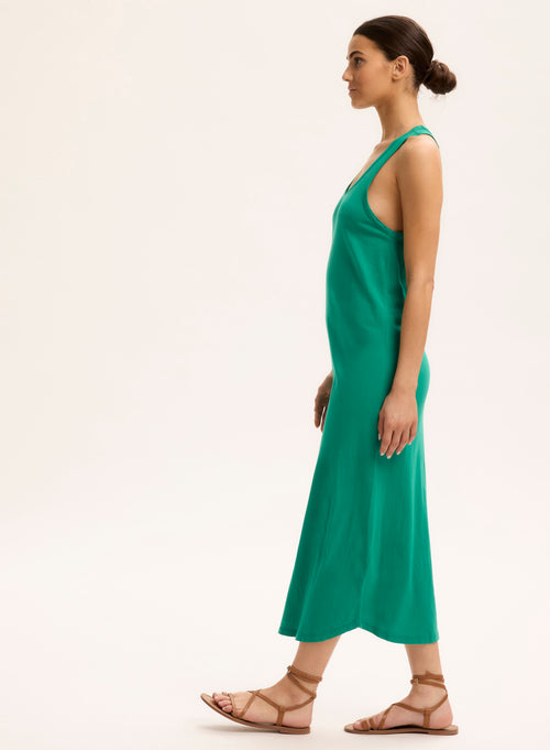 Green U-neck Sleeveless Dress in Organic Cotton - MAJESTIC FILATURES