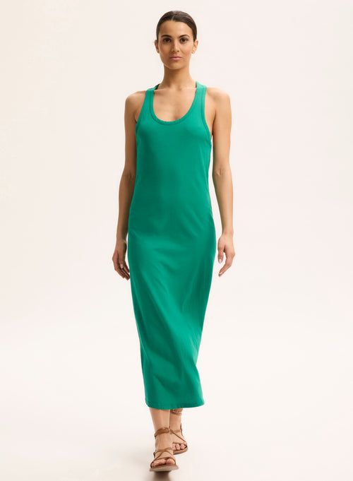 Green U-neck Sleeveless Dress in Organic Cotton - MAJESTIC FILATURES