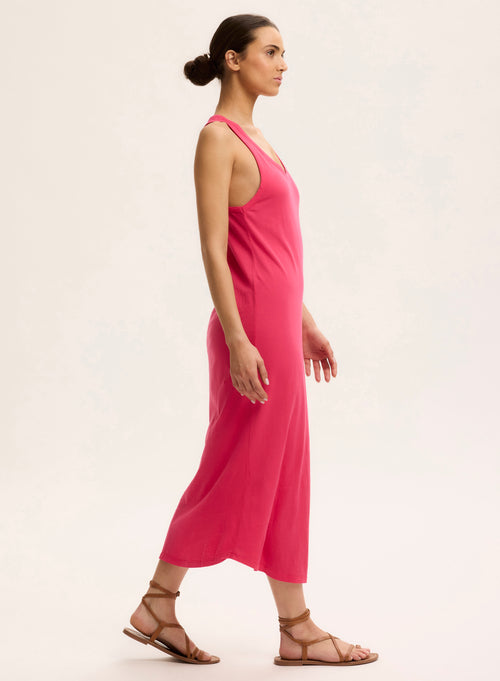 Pink U-neck Sleeveless Dress in Organic Cotton - MAJESTIC FILATURES