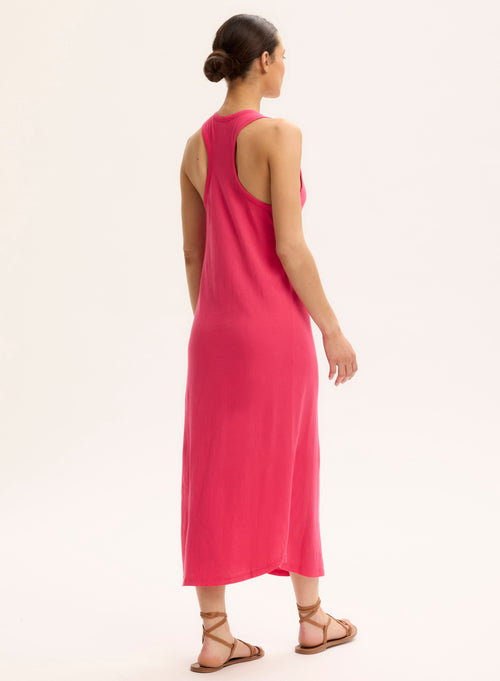 Pink U-neck Sleeveless Dress in Organic Cotton - MAJESTIC FILATURES