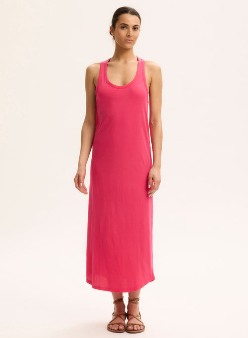 Pink U-neck Sleeveless Dress in Organic Cotton - MAJESTIC FILATURES