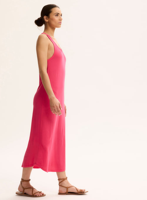 Pink U-neck Sleeveless Dress in Organic Cotton - MAJESTIC FILATURES