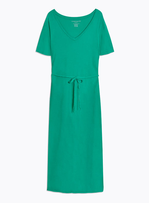 Green V-neck short-sleeved dress in organic cotton - MAJESTIC FILATURES