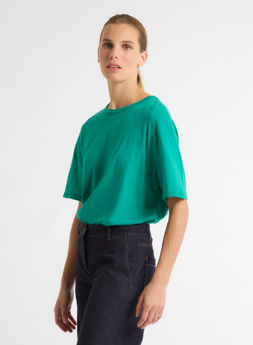 Camiseta verde de manga corta y cuello redondo en algodón orgánico - MAJESTIC FILATURES