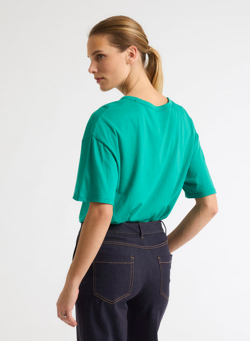 Camiseta verde de manga corta y cuello redondo en algodón orgánico - MAJESTIC FILATURES