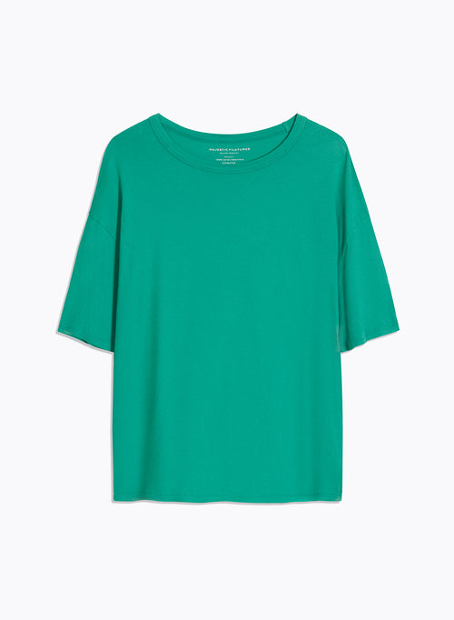 Camiseta verde de manga corta y cuello redondo en algodón orgánico - MAJESTIC FILATURES