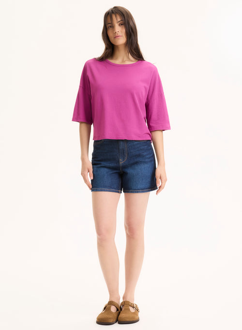 Violet boat neck tee shirt Short sleeves in organic cotton - MAJESTIC FILATURES