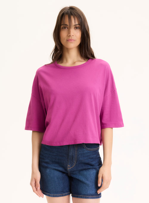 Violet boat neck tee shirt Short sleeves in organic cotton - MAJESTIC FILATURES