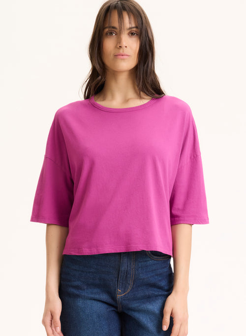 Violet boat neck tee shirt Short sleeves in organic cotton - MAJESTIC FILATURES