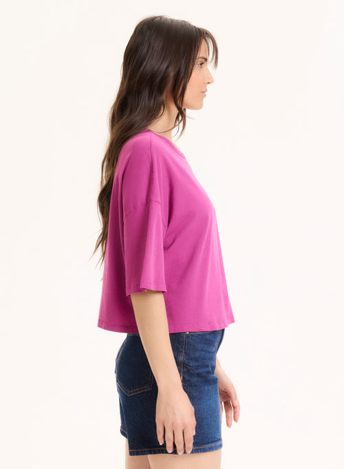 Violet boat neck tee shirt Short sleeves in organic cotton - MAJESTIC FILATURES