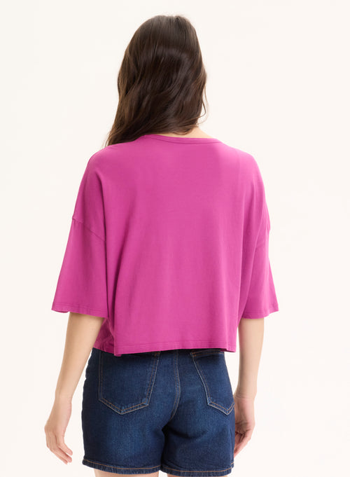 Violet boat neck tee shirt Short sleeves in organic cotton - MAJESTIC FILATURES