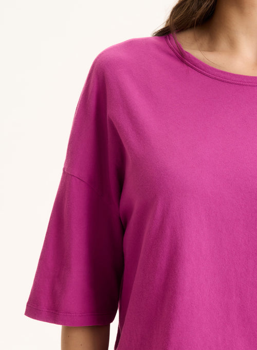 Violet boat neck tee shirt Short sleeves in organic cotton - MAJESTIC FILATURES