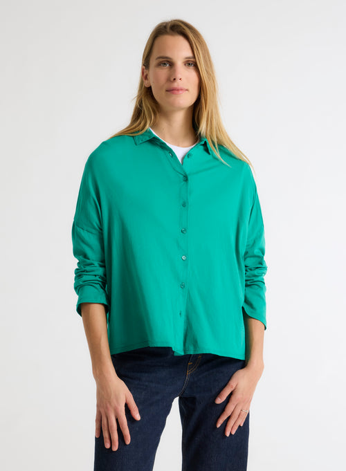 Green Shirt Long Sleeves in Organic Cotton - MAJESTIC FILATURES