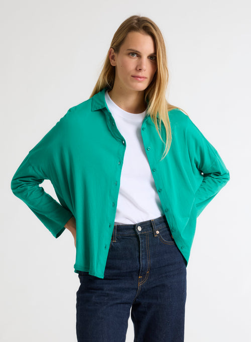 Green Shirt Long Sleeves in Organic Cotton - MAJESTIC FILATURES
