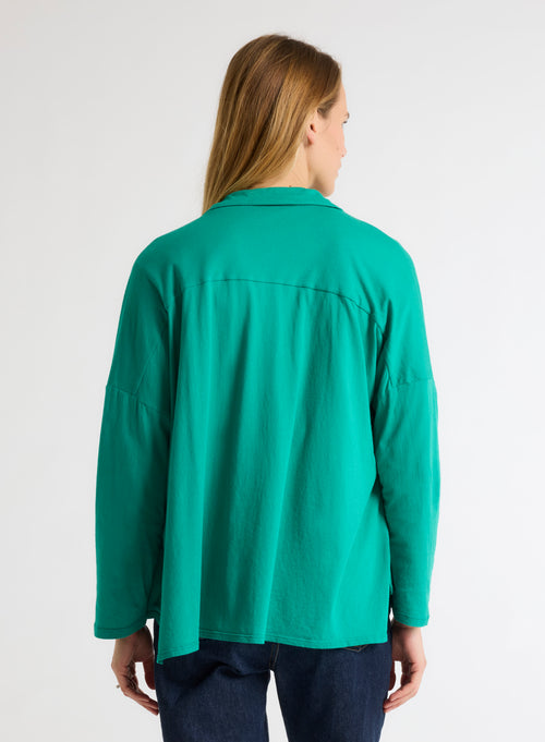 Green Shirt Long Sleeves in Organic Cotton - MAJESTIC FILATURES