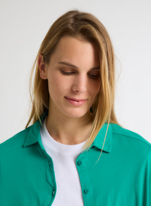 Green Shirt Long Sleeves in Organic Cotton - MAJESTIC FILATURES