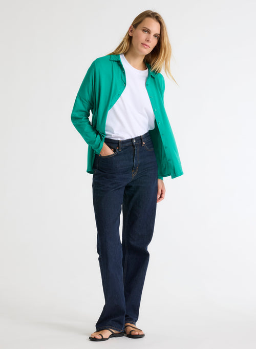 Green Shirt Long Sleeves in Organic Cotton - MAJESTIC FILATURES
