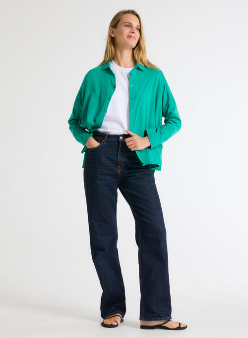 Green Shirt Long Sleeves in Organic Cotton - MAJESTIC FILATURES