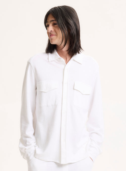 White Collar Long Sleeve Linen / Organic Cotton Shirt - MAJESTIC FILATURES