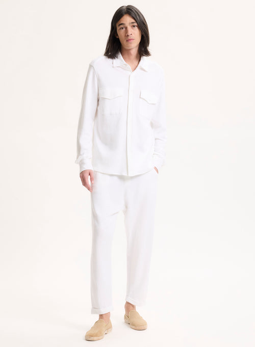 White Collar Long Sleeve Linen / Organic Cotton Shirt - MAJESTIC FILATURES