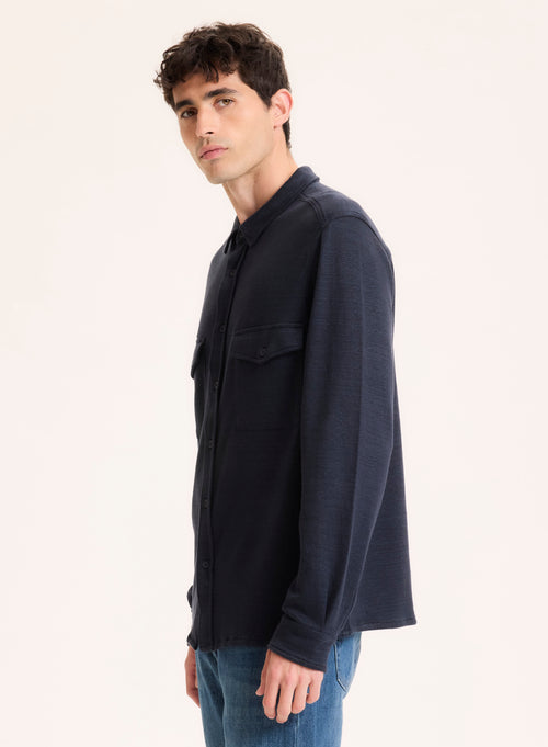 Navy Collar Long Sleeve Shirt Linen / Organic Cotton - MAJESTIC FILATURES