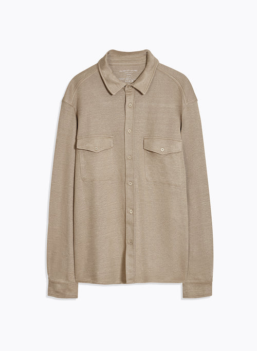 Beige Collar Long Sleeve Linen / Organic Cotton Shirt - MAJESTIC FILATURES