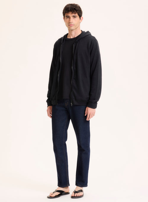 Gilet Noir Col Capuche Manches Longues en Lin / Coton organique - MAJESTIC FILATURES