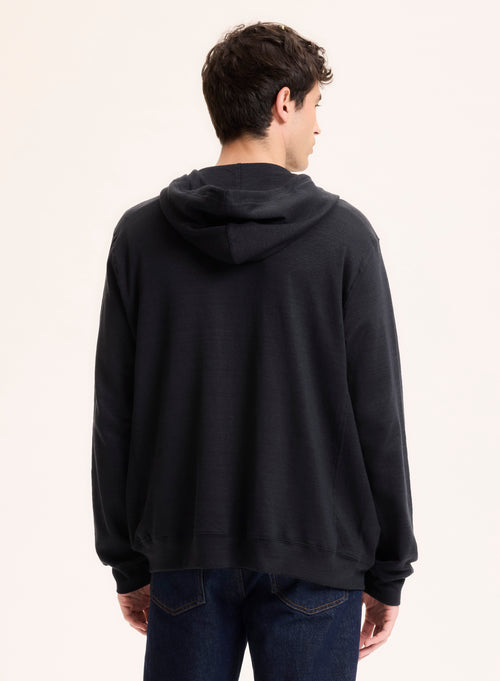 Gilet Noir Col Capuche Manches Longues en Lin / Coton organique - MAJESTIC FILATURES