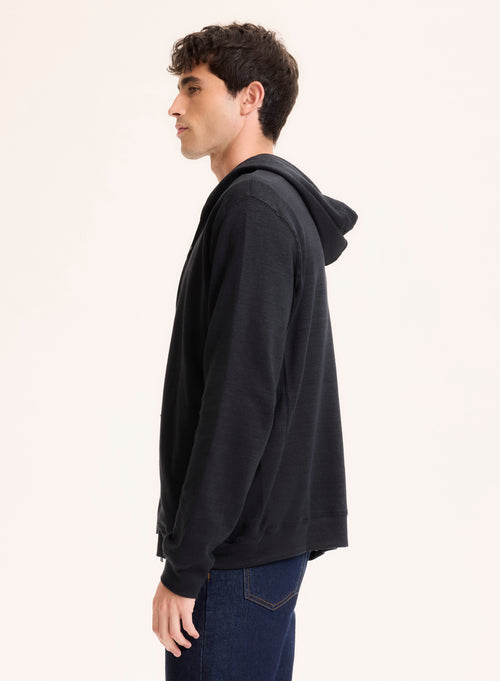 Gilet Noir Col Capuche Manches Longues en Lin / Coton organique - MAJESTIC FILATURES