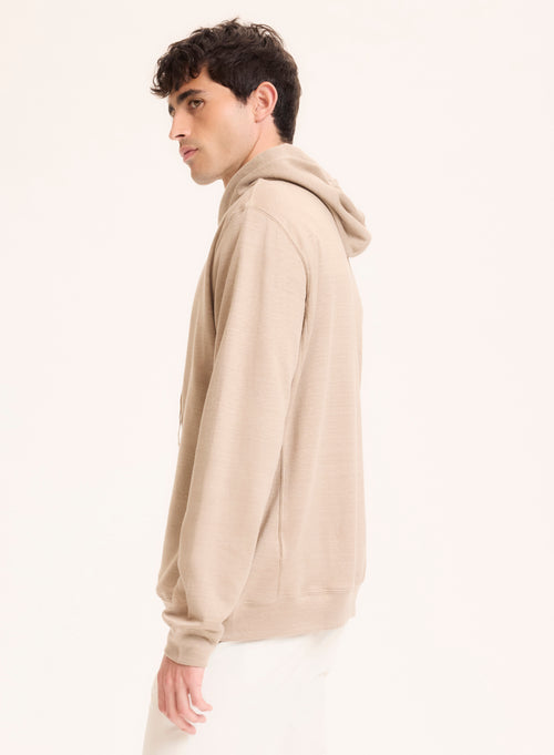 Cárdigan beige con cuello de manga larga con capucha en lino / algodón orgánico - MAJESTIC FILATURES