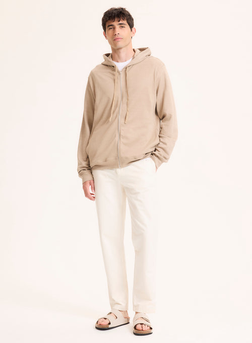 Cárdigan beige con cuello de manga larga con capucha en lino / algodón orgánico - MAJESTIC FILATURES