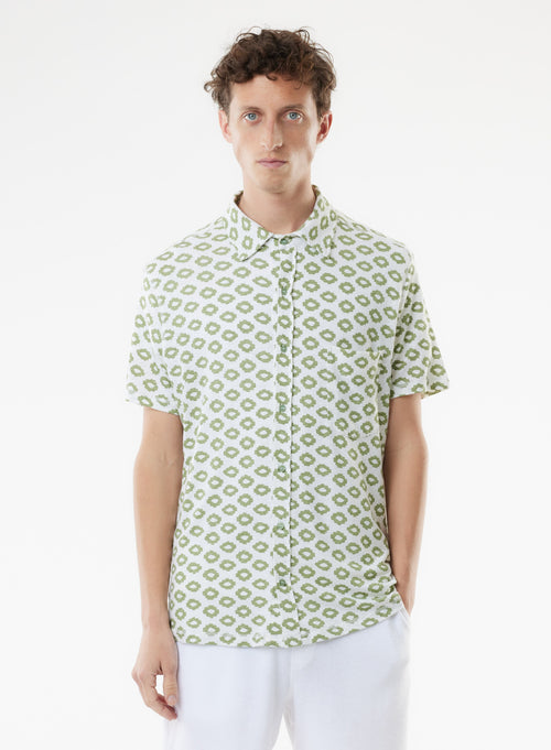 Grünes Kurzarmshirt aus Leinen / Elasthan - MAJESTIC FILATURES