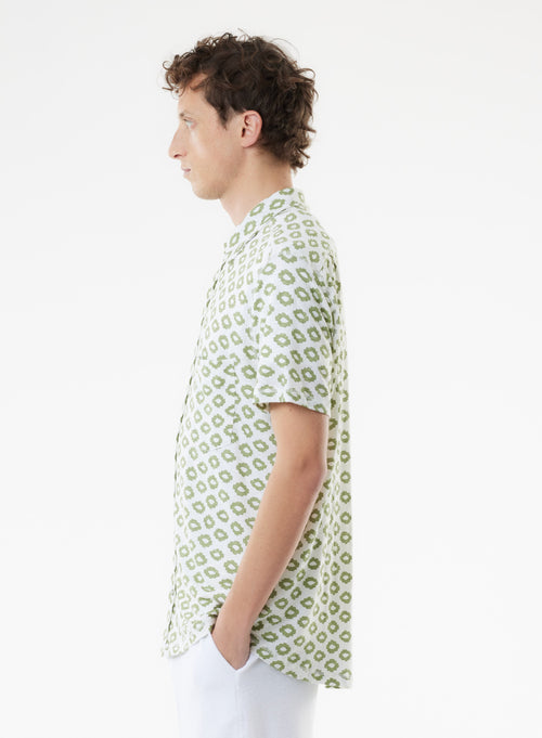 Grünes Kurzarmshirt aus Leinen / Elasthan - MAJESTIC FILATURES
