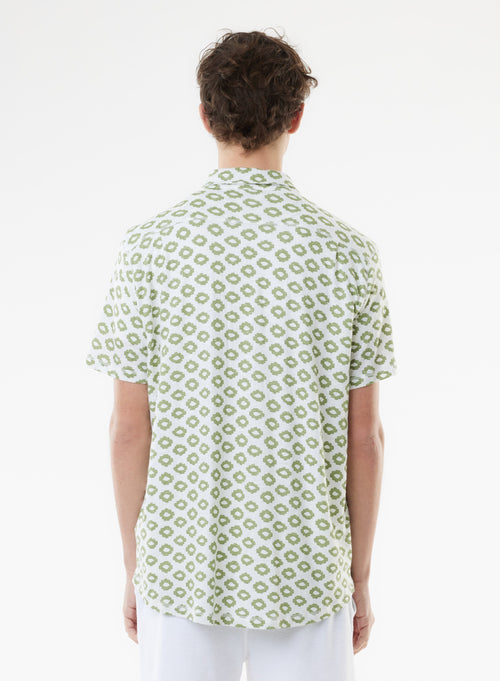 Grünes Kurzarmshirt aus Leinen / Elasthan - MAJESTIC FILATURES