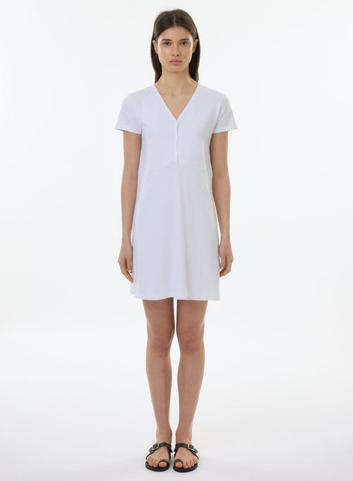 Weißes kurzärmeliges Kleid mit V-Ausschnitt aus Bio-Baumwolle - MAJESTIC FILATURES