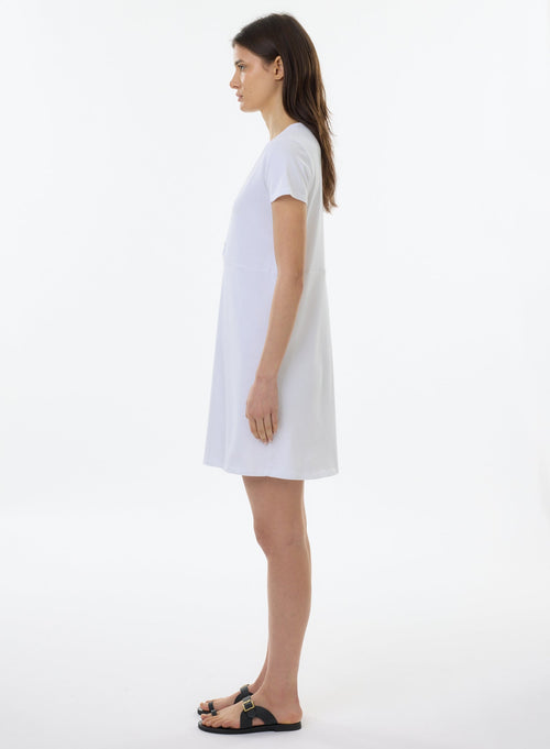 Weißes kurzärmeliges Kleid mit V-Ausschnitt aus Bio-Baumwolle - MAJESTIC FILATURES