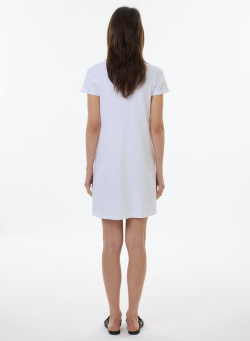 Weißes kurzärmeliges Kleid mit V-Ausschnitt aus Bio-Baumwolle - MAJESTIC FILATURES