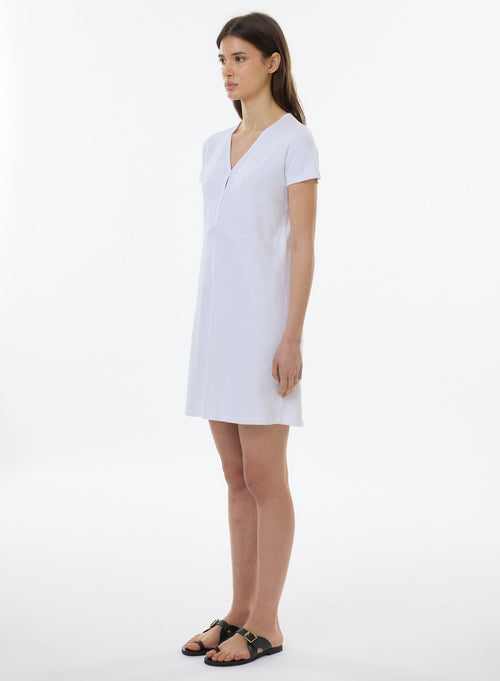 Weißes kurzärmeliges Kleid mit V-Ausschnitt aus Bio-Baumwolle - MAJESTIC FILATURES