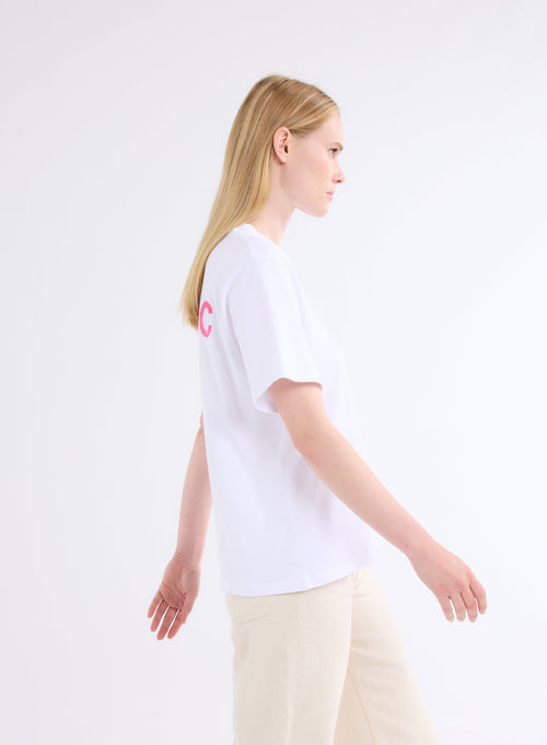 Weißes Oversize-T-Shirt mit Rundhalsausschnitt und kurzen Ärmeln Rosa Oktober aus organischer Baumwolle - MAJESTIC FILATURES