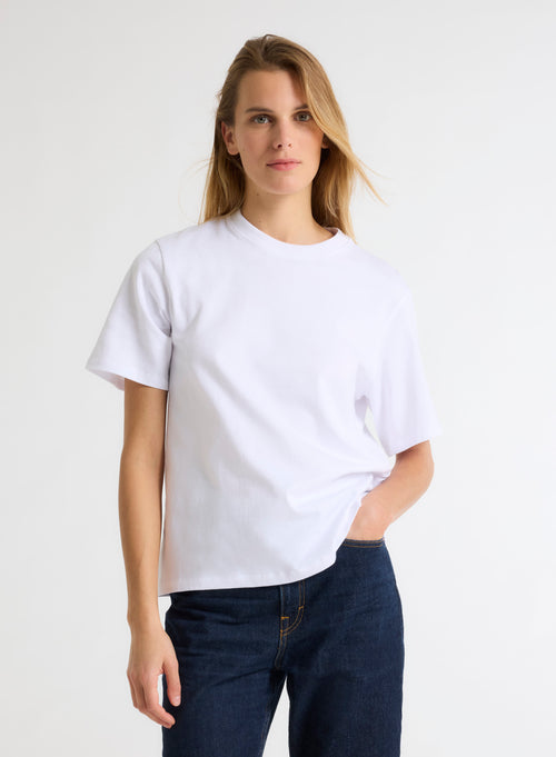 Weißes Oversize-T-Shirt mit Rundhalsausschnitt und kurzen Ärmeln aus organischer Baumwolle - MAJESTIC FILATURES