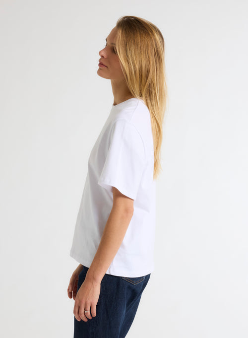 Weißes Oversize-T-Shirt mit Rundhalsausschnitt und kurzen Ärmeln aus organischer Baumwolle - MAJESTIC FILATURES