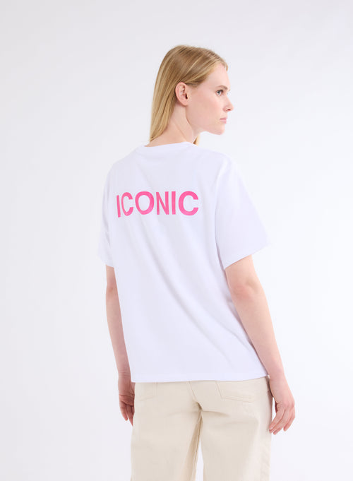 Weißes Oversize-T-Shirt mit Rundhalsausschnitt und kurzen Ärmeln Rosa Oktober aus organischer Baumwolle - MAJESTIC FILATURES