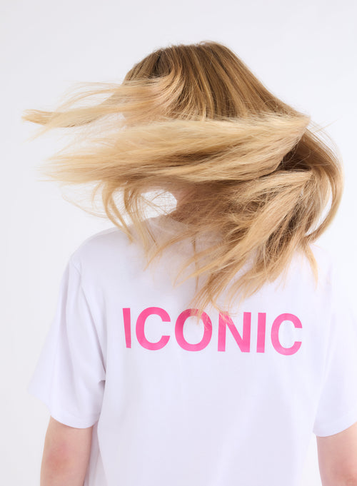 Weißes Oversize-T-Shirt mit Rundhalsausschnitt und kurzen Ärmeln Rosa Oktober aus organischer Baumwolle - MAJESTIC FILATURES