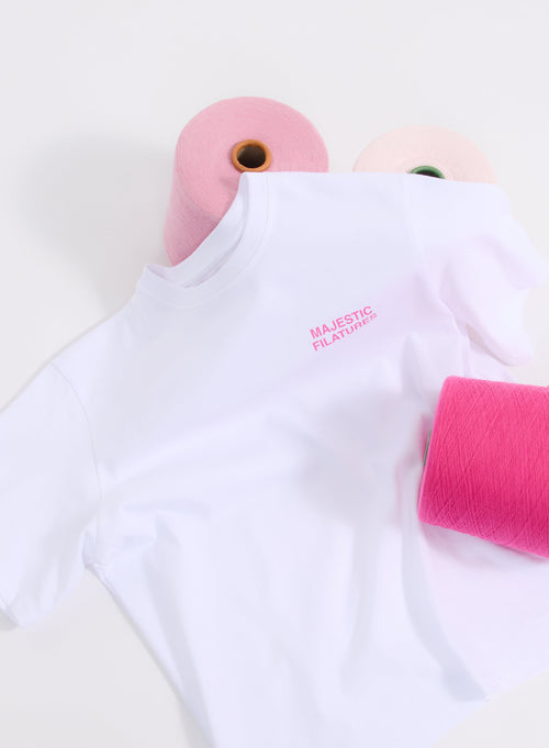 Weißes Oversize-T-Shirt mit Rundhalsausschnitt und kurzen Ärmeln Rosa Oktober aus organischer Baumwolle - MAJESTIC FILATURES