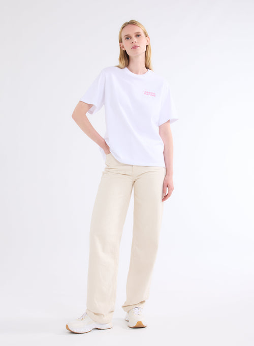 Weißes Oversize-T-Shirt mit Rundhalsausschnitt und kurzen Ärmeln Rosa Oktober aus organischer Baumwolle - MAJESTIC FILATURES