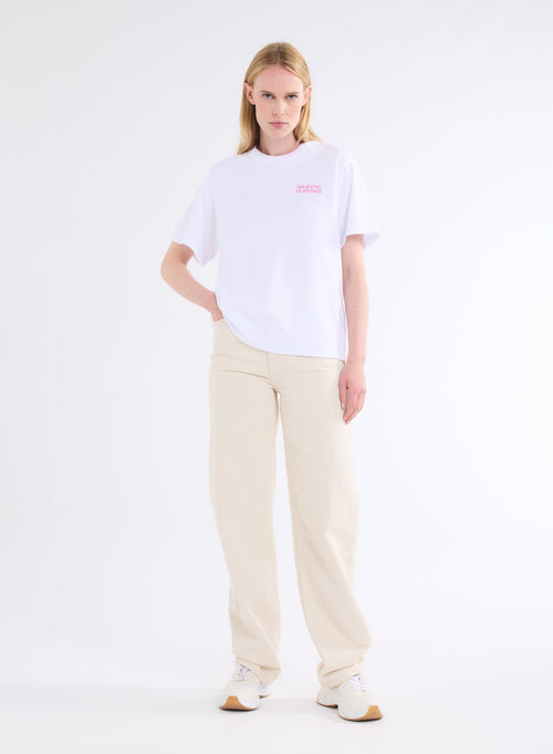 Weißes Oversize-T-Shirt mit Rundhalsausschnitt und kurzen Ärmeln Rosa Oktober aus organischer Baumwolle - MAJESTIC FILATURES