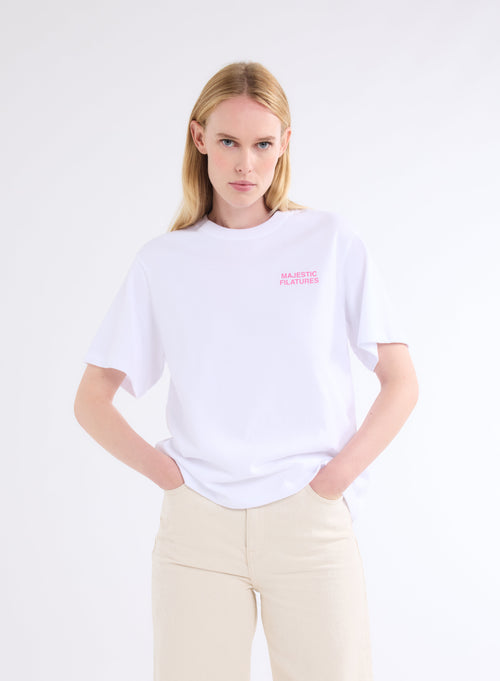Weißes Oversize-T-Shirt mit Rundhalsausschnitt und kurzen Ärmeln Rosa Oktober aus organischer Baumwolle - MAJESTIC FILATURES