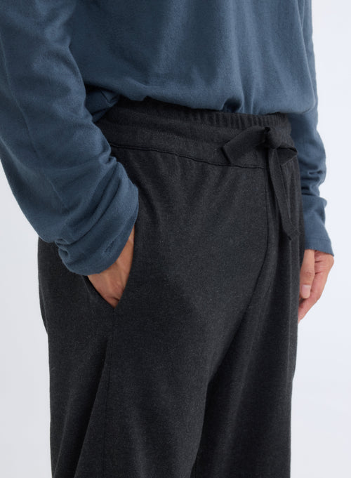 Pantalon Noir Chiné avec Taille Élastique Nouée en Coton Organique - MAJESTIC FILATURES